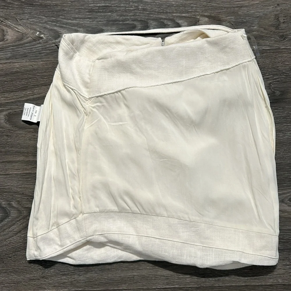 House of CB London Emmy Folded Waist Mini Skirt in Off White Size Small Ruched